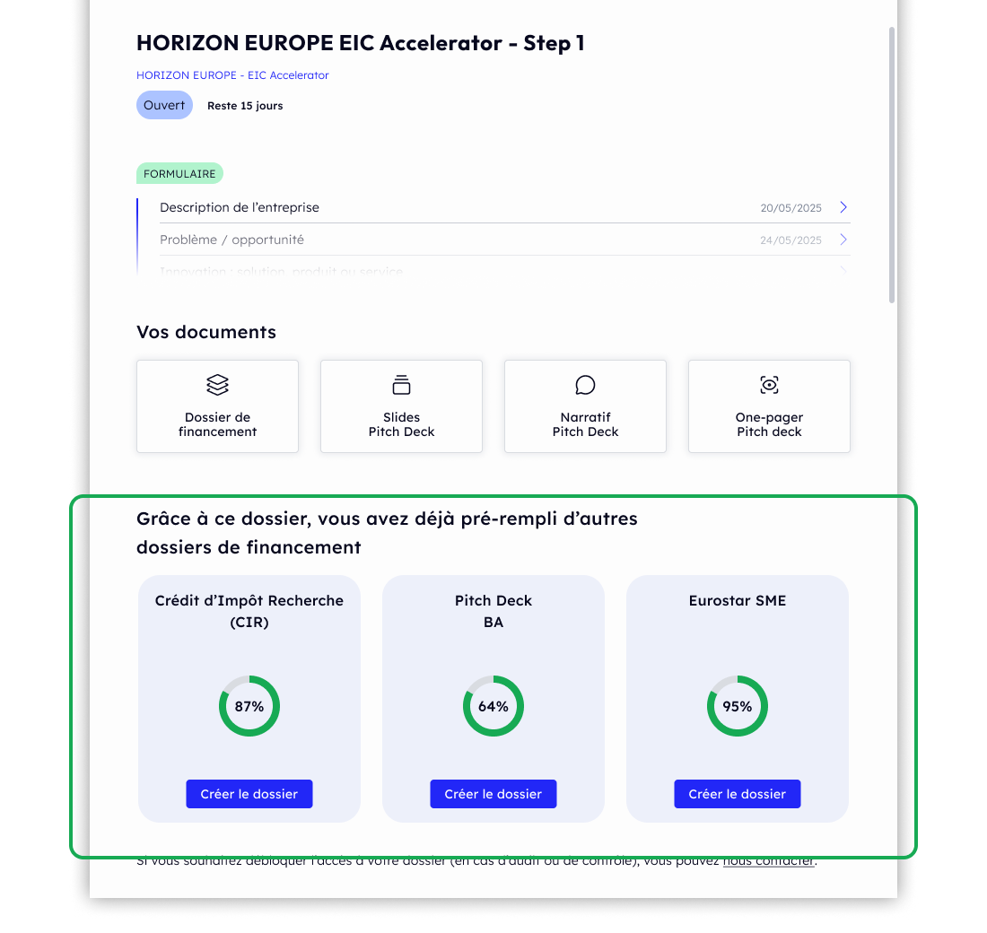 Ecrans représentant les taux de complétions d'autres dossiers à partir du premier dossier renseigné